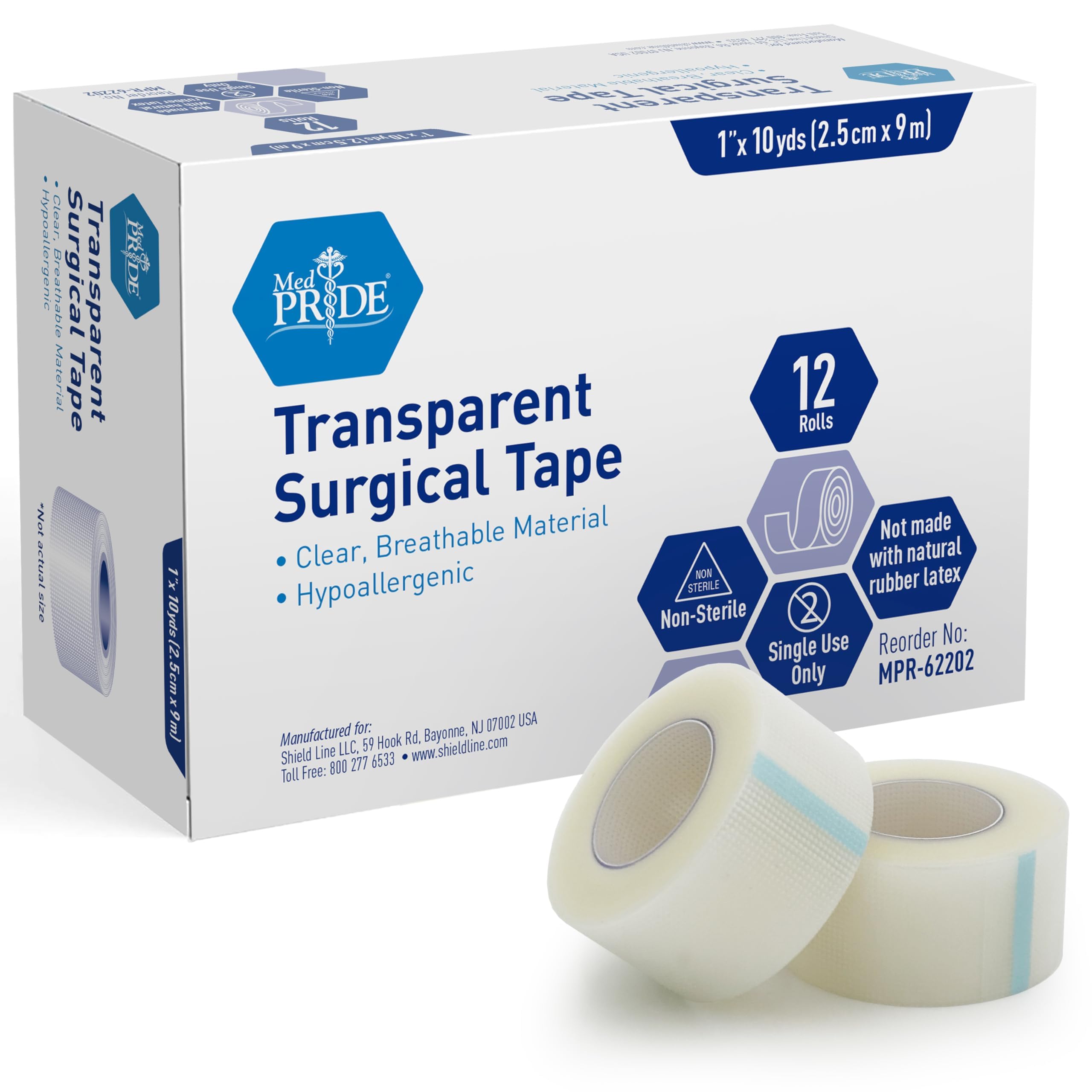 Photo 1 of MED Pride Hypoallergenic Adhesive Surgical Tape 12 Pack Breathable First Aid Med Tape Latex & Rubber Free (1" X 10 yds Clear,Transparent)
