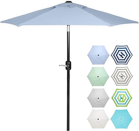 6 Ft Outdoor Patio Umbrella With Aluminum Pole Easy Open Close Crank And Push Button Tilt Adjustment Blue Market Umbrellas Amazon Co Uk Garden Outdoors