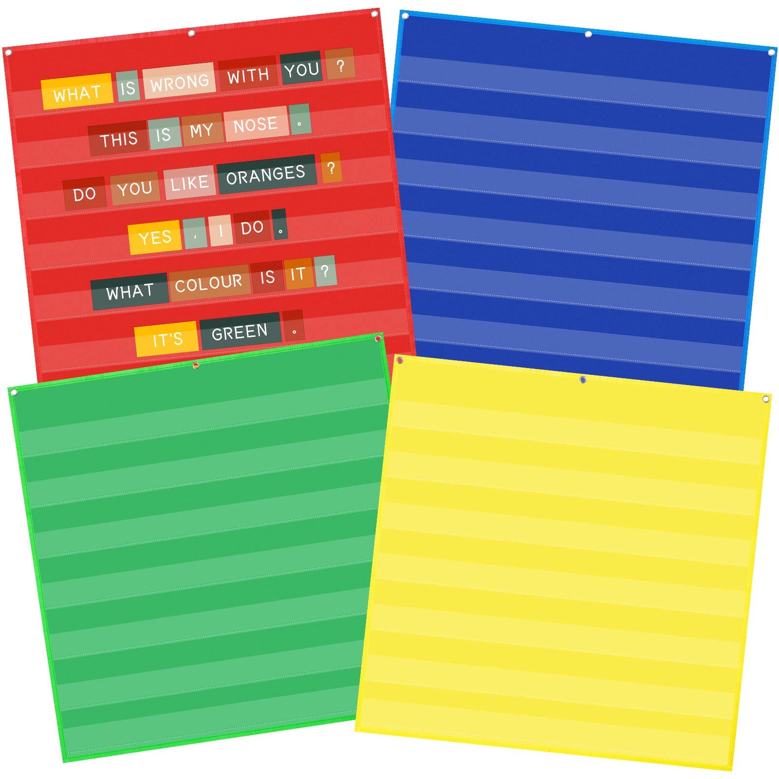 Photo 1 of Gilprop 4 Pack 28" x 28" Standard Pocket Chart for Classroom, 7 Clear Calendar Pocket Chart for Homeschool Teaching Supplies for Word, Sentence, Cards, Calendar, Daily Schedule(Vivid Color)