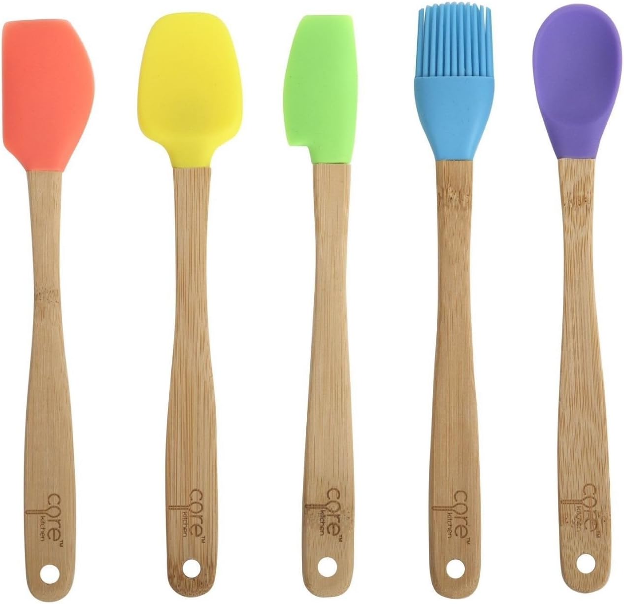 Core Kitchen 8.25" 5pc Silicone Mini Utensil Set with Bamboo Handles