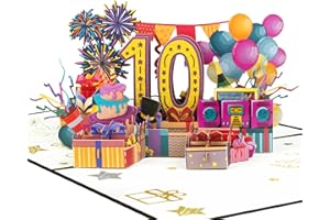 GREETING ART 10th Birthday Card, 10 Years Old Birthday Card,10th Birthday Pop Up Card,3D Greeting Pop Up Birthday Card for Gi