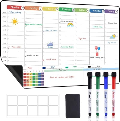 POPRUN Magnetic Calendar Weekly Planner Whiteboard 42x28cm Fridge