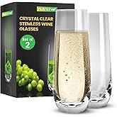 NutriChef 2-Piece Stemless Champagne Flutes Set - 6.4" Tall Crystal Glasses with Thick Heavy Base - Prosecco Wine Flute, Highball Glass, Mimosa Cocktail Glass Set, Bar Glassware - Dishwasher Safe
