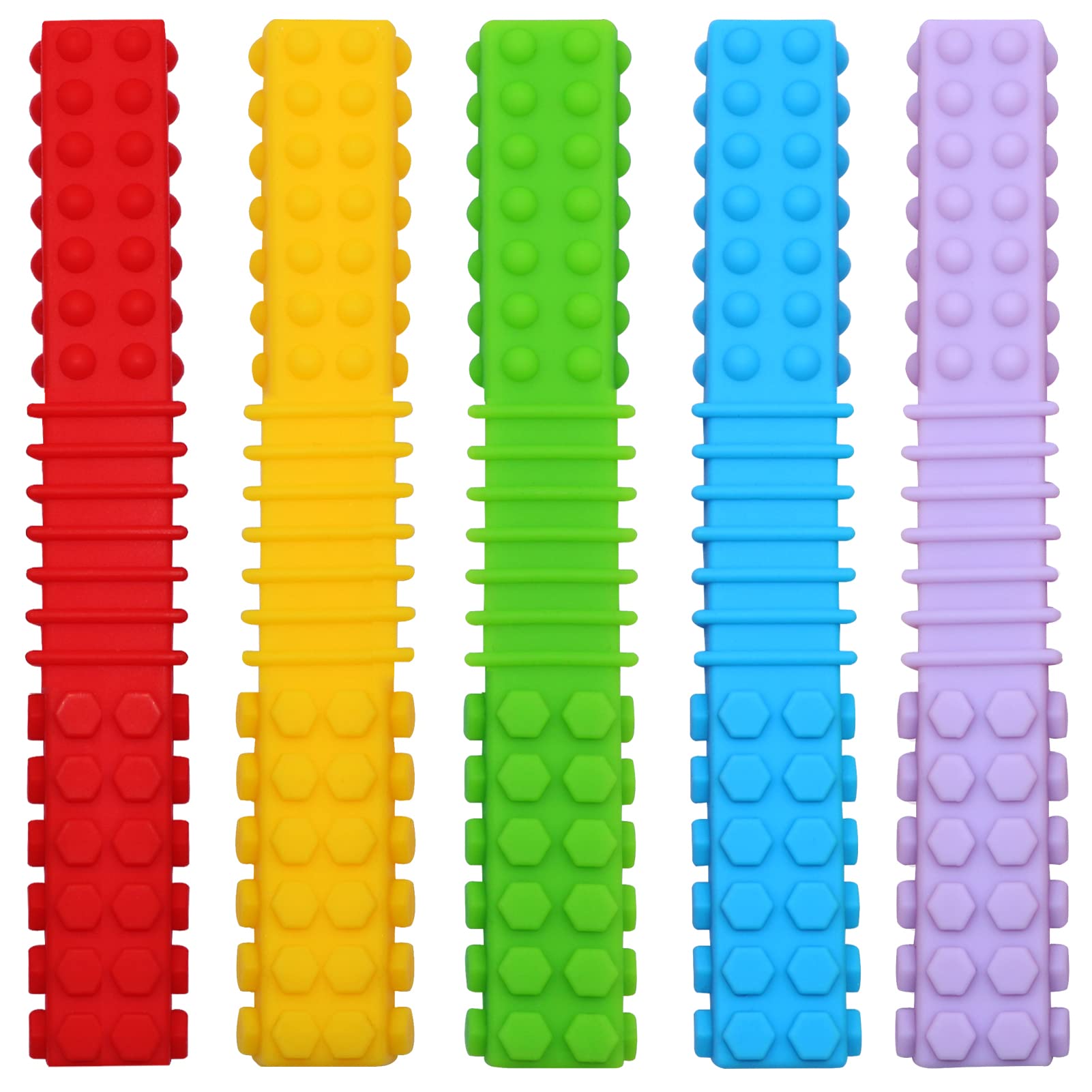 Sensory Chew Toys for Autistic Children, 5 Pack Silicone Chew Tube Teething Sticks Toys for Autism, ADHD, SPD, Chewies with Special Needs, Oral Motor Chewy Tool for Sensory Kids Chewer (Rainbow A)