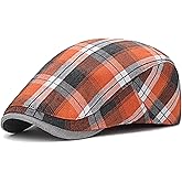 LJCZKA Retro Newsboy Caps for Men Plaid Flat Hats Adjustable Beret Cabbie Hat for Driving Hunting Golf