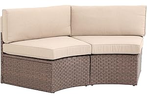 SUNSITT Outdoor 2-Piece Half-Moon Patio Furniture Curved Outdoor Sofa Wicker Sectional Set with Beige Cushions