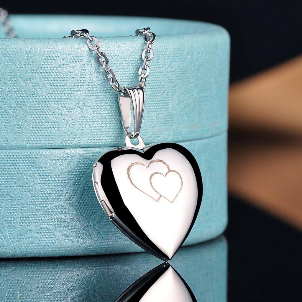 Yumilok Stainless Steel Double Hearts Engraved Pink Open Heart Photo Locket Memory Pendant Necklace for Women/Girls/Couples - Image 3