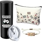 3 Pcs Valentine's Mahjong Gifts for Women Men 20oz Stainless Steel Insulated Tumbler Mahjong Coin Purse Cosmetic Bag Lucky Bracelet for Lover Player Friends Birthday New Year Gift