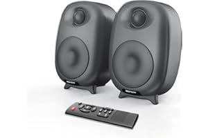 BESTISAN Bookshelf Speakers, 60 Watt Powered Studio Monitor Speaker with Bluetooth 5.0 and Wired Optical Line in Input Port, Bass and Treble Adjustable, Deep Bass, 3 Audio Mode Design (Gray)