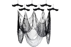 Yookat Halloween Creepy Cloth 31 x 236 inch Cheese Cloth Tapestry Halloween Spooky Cloth with 6 Pack Halloween Hanging Bats for Halloween Party Decorations House Entryways Windows Outdoor (Black)