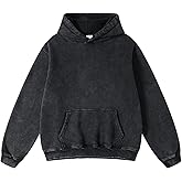 OSACOD Mens Oversized Hoodies Pullover Vintage Sweatshirt Acid Wash Heavyweight Plush Cotton Baggy Streetwear Top Athletic