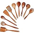 Mooues Wooden Spoons for Cooking, Wooden Utensils for Cooking Natural Teak Wooden Kitchen Utensils Set Comfort Grip (10 PCS SET)