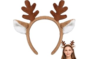 vurgooan Deer Reindeer Antlers Headband - Deer Ears Headbands for Adults Women Men Animal Ears Fluffy Realistic Deer Antler Hairband Party Cosplay Costume Washing for Christmas