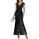 Ever-Pretty Women's Glitter V-Neck Formal Wedding Guest Dress Sequin Evening Gown Stretchy Mother of Bride Dresses 02657