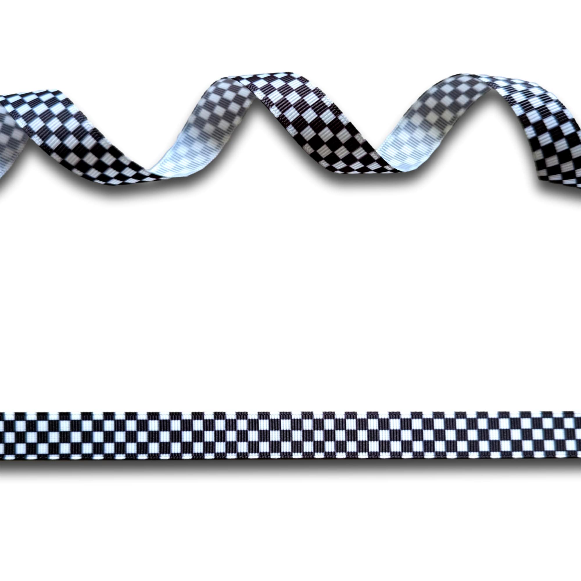 5 Yards (4.5 metres) Black & White Chequered Check Flag Grosgrain Ribbon 16mm Wide, Ideal for Craft Projects, Cakes, Scrapbooking etc.