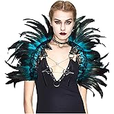 L'VOW Victorian Natural Feather Poncho Capelet Shrug Wrap Lace Collar Shoulder Halloween Witch Shawl Costumes