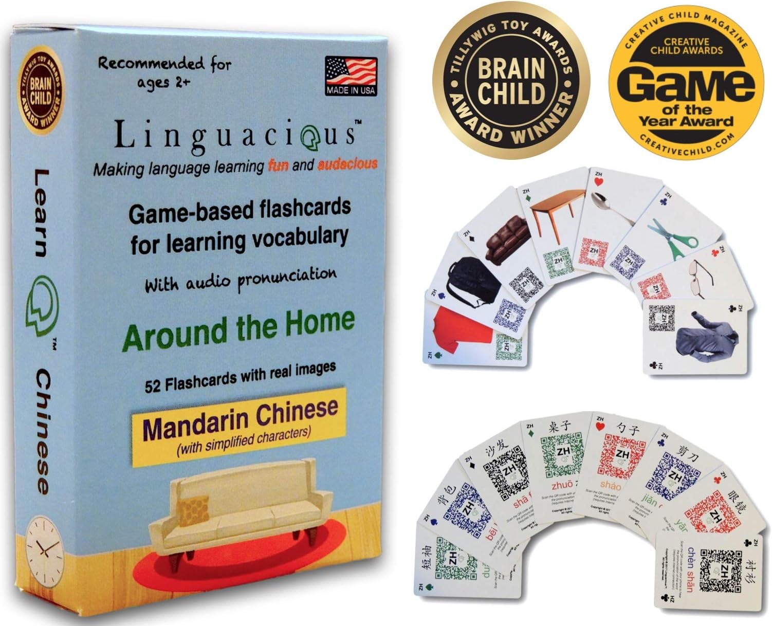 Linguacious Award-Winning Around The Home Mandarin Chinese Flashcard Game - with Audio!