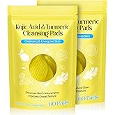 Turmeric Kojic Acid Cleansing Pads, 120pcs Turmeric Pads with Vitamin B5, Vitamin C for Face Dark Spots Cleansing & Exfoliation