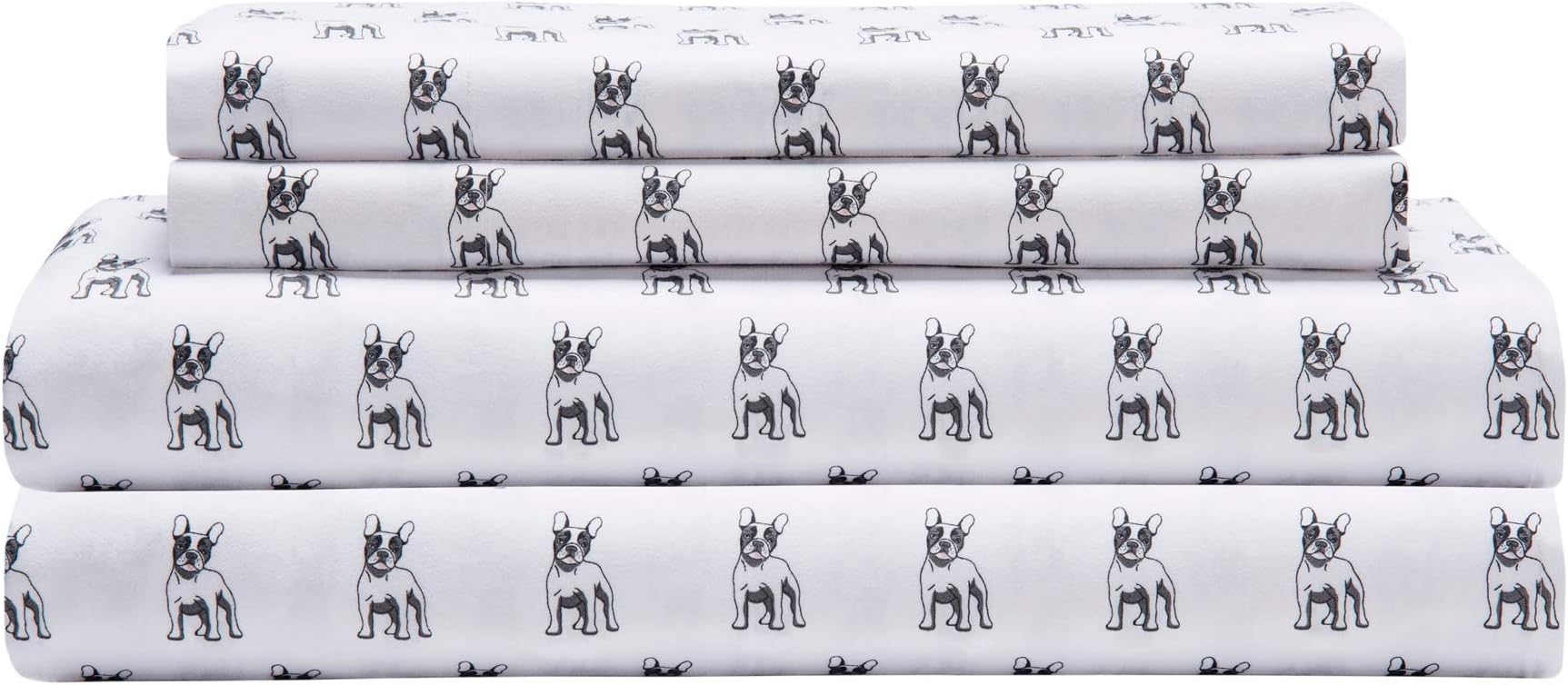 French Bulldog Microfiber King Sheet Set Bedding Dogs Frenchie, Black Grey and White