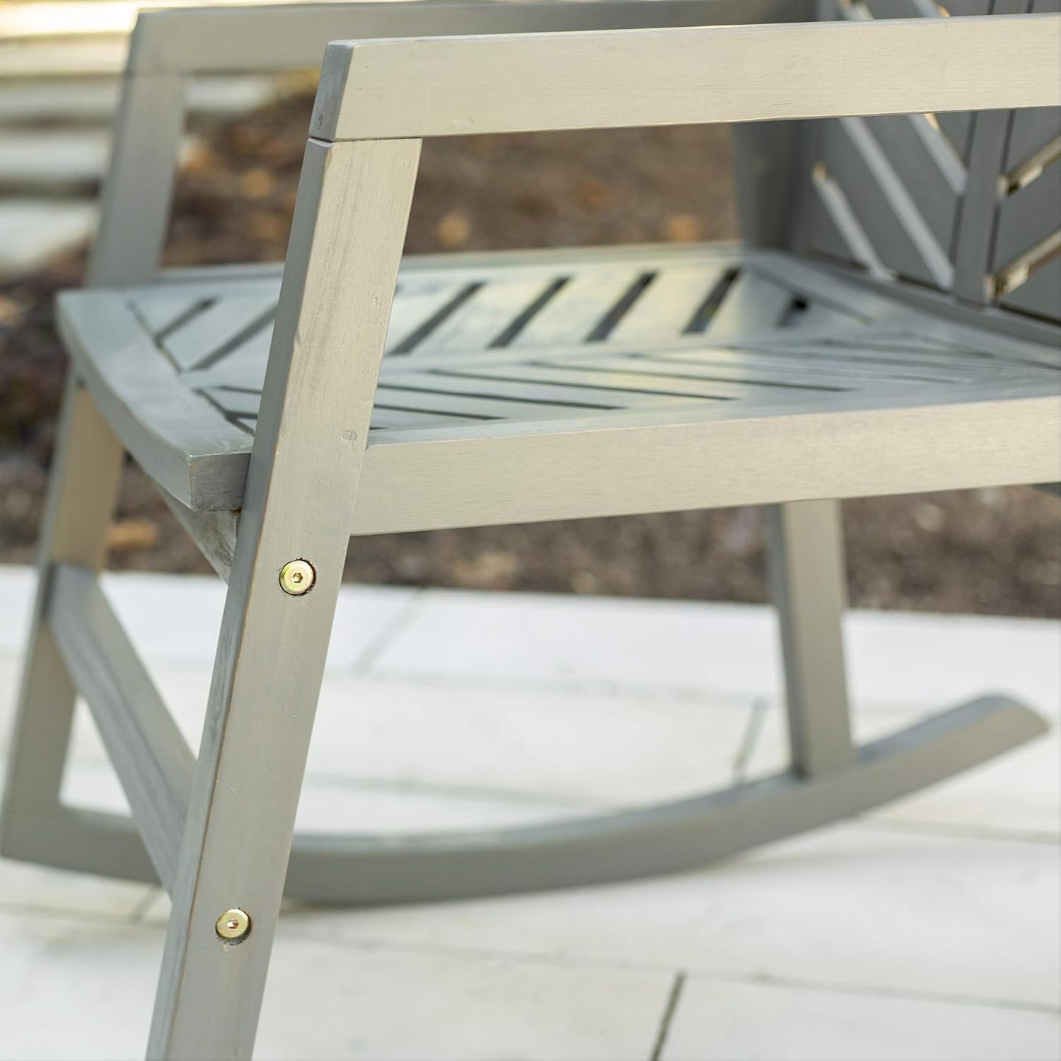 Walker Edison Furniture Company Outdoor Patio Wood Chevron Rocking Chair All Weather Backyard Conversation Garden Poolside Balcony, Set of 1, Grey: Furniture & Decor