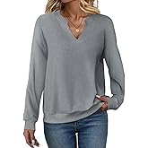 EADINVE Womens Casual Long Sleeve V Neck Sweatshirts Cute Loose Fit Lightweight Pullover Fall Clothes Tunic Tops