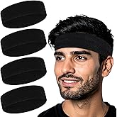 DOPENSPI 4PCS Sweat Band, Black Sweatbands Sport Headband for Men Women Polyester Moisture Wicking Head Band for Athletic Exercise Running Tennis Basketball Yoga Fitness Working Out