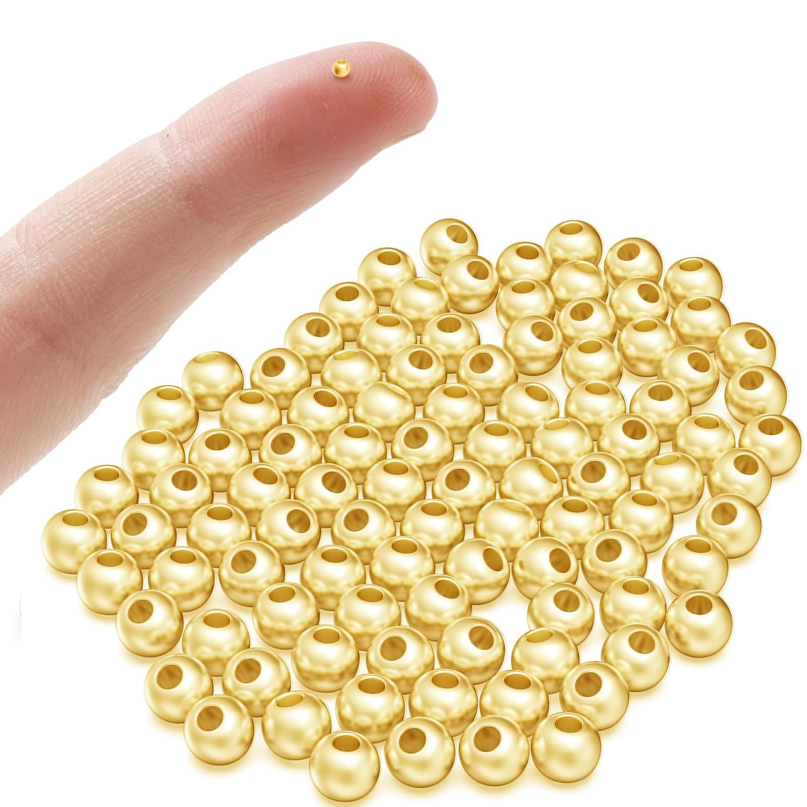 Photo 1 of OHINGLT 18K Gold Plated 925 Sterling Silver Beads for Jewelry Making,Smooth Round Ball Spacer Beads for Ring, Necklace, Bracelet Making (Made in Italy, 2.5 mm)
