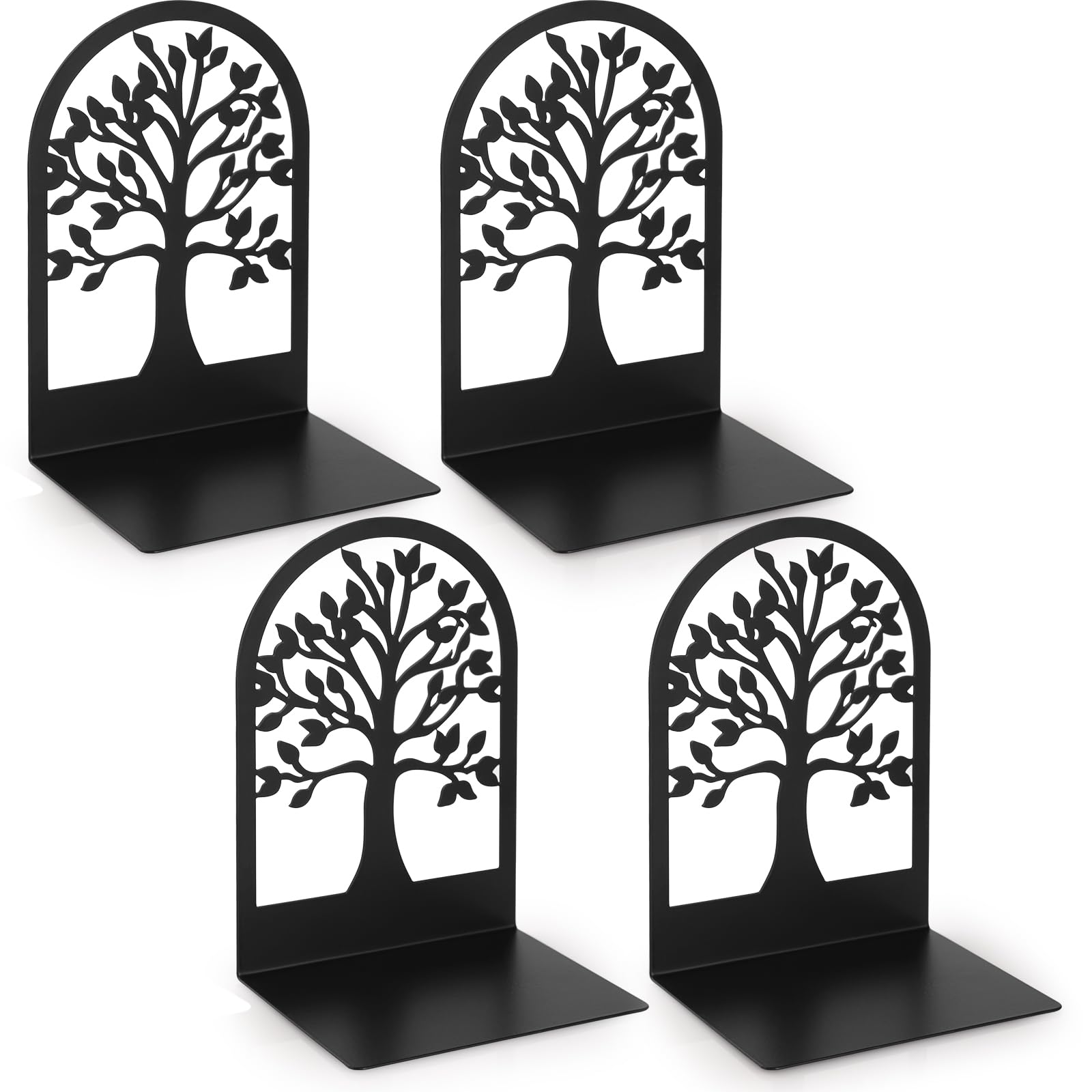 Anhow 2 Pairs Book Ends, Metal Arc Bookends Holders for Children, Schools, Libraries - Black/ 9.3 x 12 x 17.2 cm
