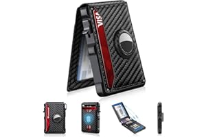 KIKVES Airtag Wallet for Men, Mens Smart Wallet for Air Tag RFID Blocking, Minimalist Bifold Pop Up Aluminum Credit Card Case Holder 12+ Cards with ID Window, Gift for Men, No Airtag Included, Carbon Fiber