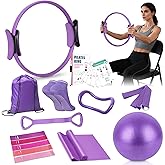 Pilates Kit for Women Pilates Equipment Ring and Ball Set Magic Circle Hoop with 5 Resistance Bands Compact Toning Fitness Essentials Starter Set Accessories with Exercise Guide
