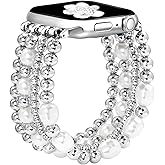 JR.DM Beaded Bracelet Bands Women Compatible with Apple Watch 42mm(S3/2/1) 44mm 45mm 46mm 49mm Dressy Pretty Stretchy Elastic Jewelry Strap for iWatch Series 11/10/9/8/7/6/5/4/3/2/1/SE/Ultra