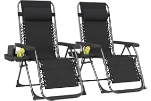 Outsunny Zero Gravity Chair Set of 2, Adjustable Reclining Outdoor Lounge Chair with Cup Holder, Folding Recliner Patio Chair