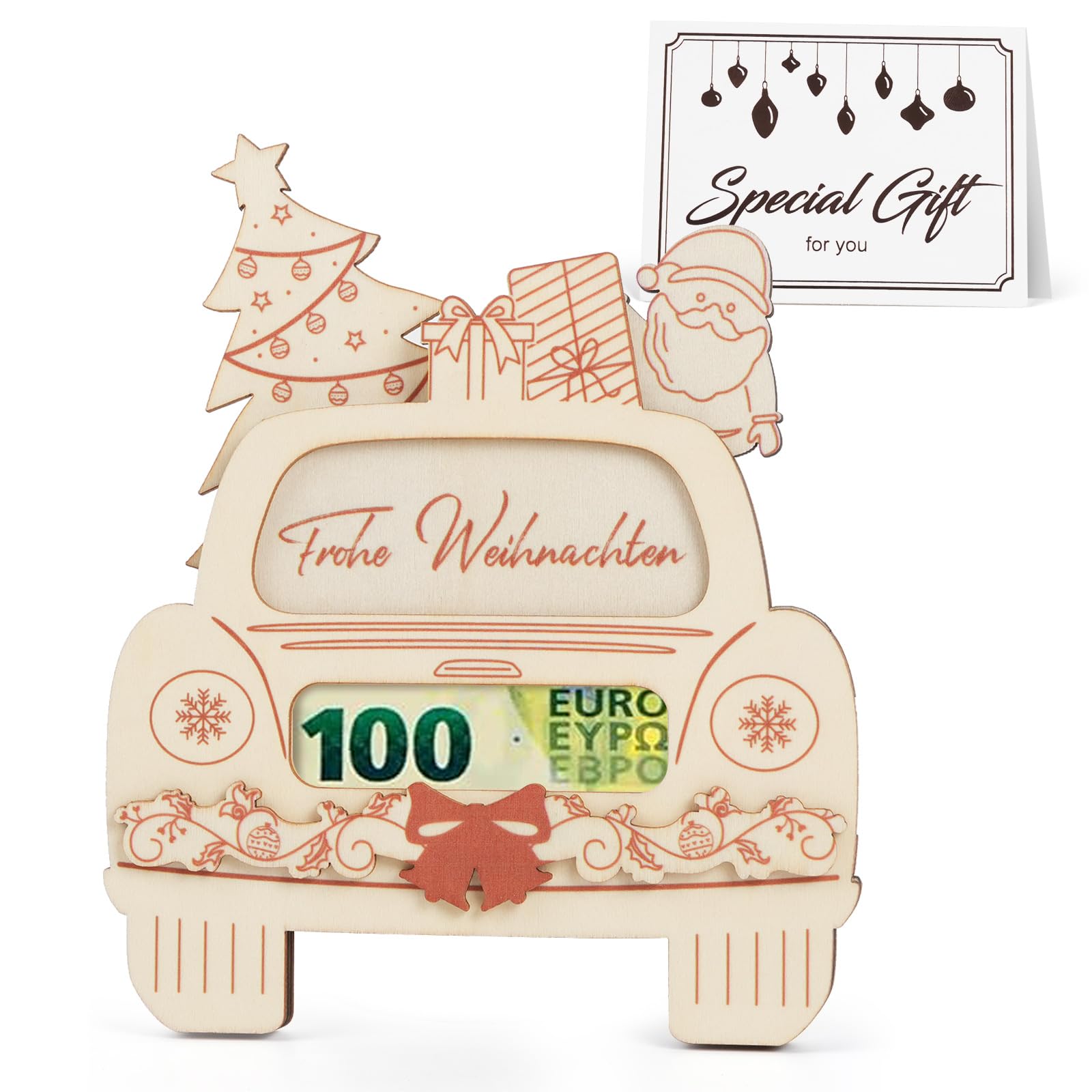 Christmas Money Gift Packaging with Greeting Card, Wooden Money Gifts for Christmas, Christmas Money Gifts for Friends, Business and Family