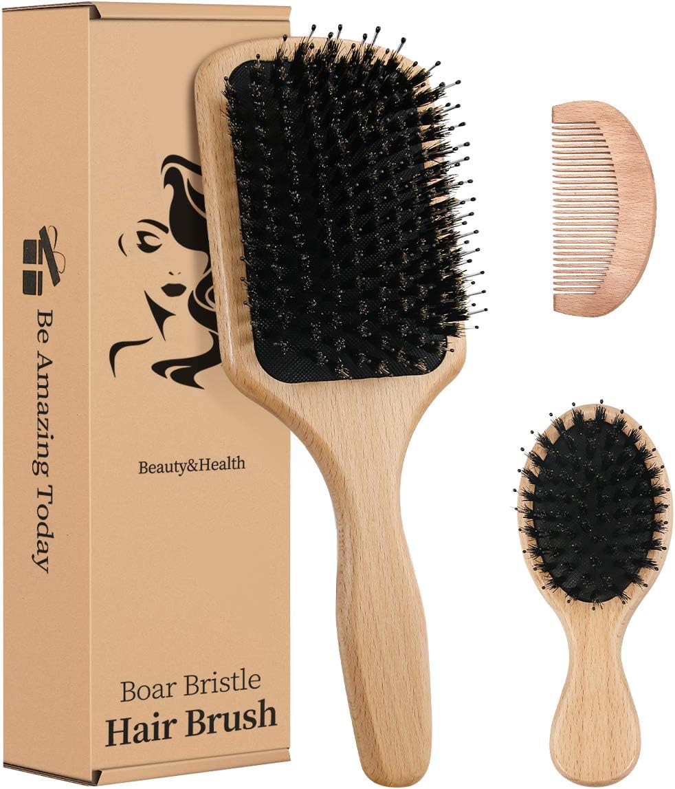 Boar Bristle Hair Brush for Women Kids 4PCs Gift set