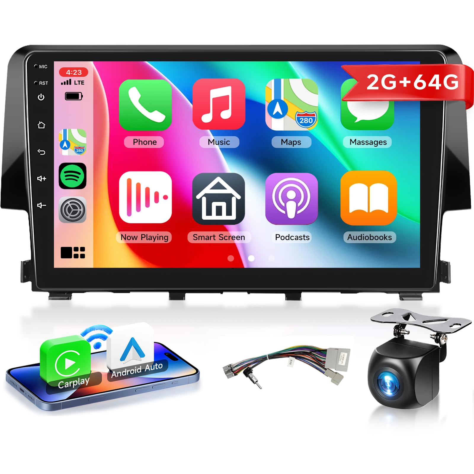 Photo 1 of [8 CORE 2G+64G] Car Radio for Honda Civic 2016-2020, Wireless Carplay Android Auto Car Stereo, 9 Inch Touch Screen Bluetooth GPS SWC DSP Camera