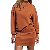 EXLURA Womens 2 Piece Skirt Sets Long Sleeve Mock Neck Sweatshirt Skort Matching Set Casual Airport Travel Spring Outfits