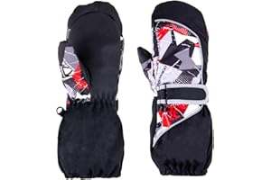 TRIWONDER Kids Ski Mittens Waterproof Winter Snow Gloves with Warm Fleece Lining Long Cuff for Boys Girls Snowboarding