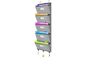 Over the Door Wall File Organizer, Hanging File Folders Organizer with 5 Large Pockets for Office and Back to School Supplies
