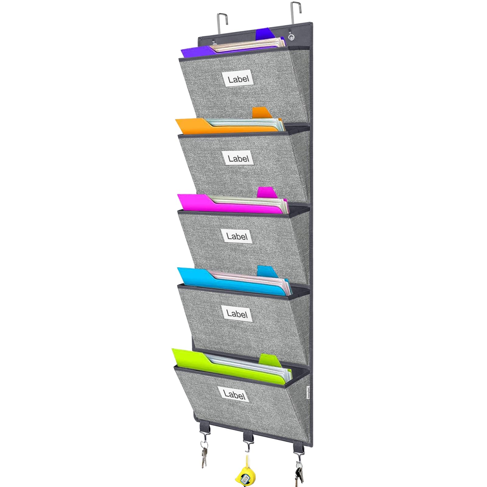 VERONLY Over the Door File Organizer, Hanging File Folders, Wall Organizers and Storage for Mail, Magazine, Notebooks, Planners, Office, Classroom, 5 Extra Large Pockets, 50.39” Tall