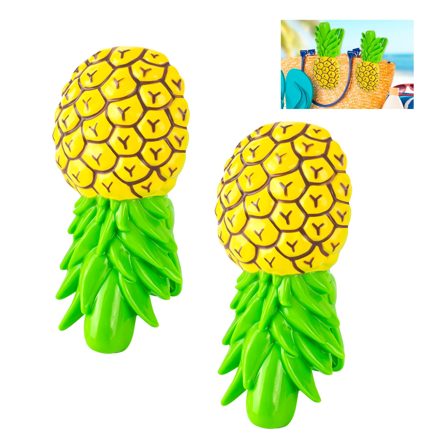 GWAWG Pineapple Shaped 2 PCS Durable Quilt Towel Clip Plastic, Novelty Sunbed Beach Pegs, Large Sized Laundry Pegs for Holiday, Beach, Pool