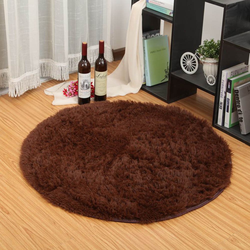 Eleoption Round Soft Shaggy Microfiber Area Rug, Anti-skid Floor Mat Room Carpets for Kids Room Children Playroom Living Room Bedroom Chair Cushion, 100cm, Brown
