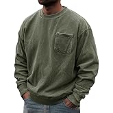 Wankang Mens Washed Distressed Pullover Retro Crew Neck Sweatshirt Casual Long Sleeve T-Shirt Loose Fit Pullover Sweatshirts
