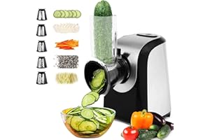 NICTEMAW 5 In 1 Professional Cheese Grater Electric, Electric Cheese Grater for Block Cheese Grater Shredder Salad Maker for Cheeses, Shredded Carrots Cabbage and Nuts for Home Kitchen Use, BPA-Free