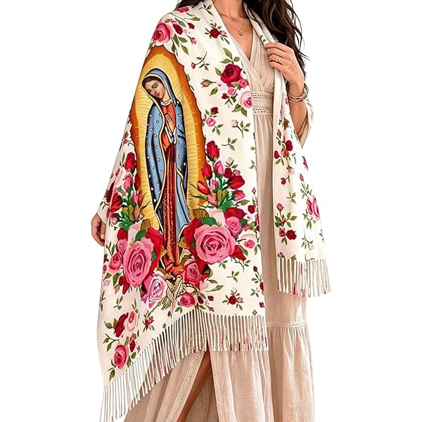 Virgen de Guadalupe Prayer Shawls Wrap For Women Gold Line Blanket