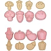 Vegetables Shaped Cookie Stamps Set of 8 pcs, Plastic Stamping Cookie Cutters Fondant Stampers for Holiday Baking Clay DIY Molds