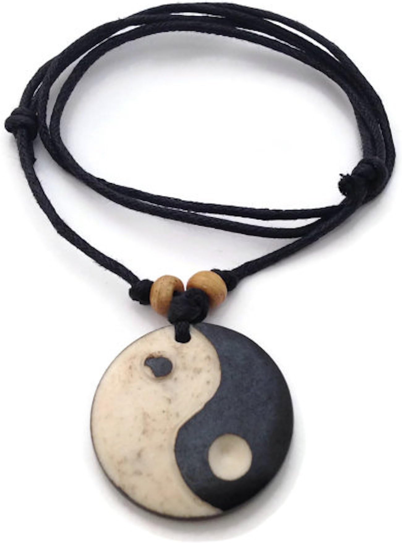 Yin Yang Carved Bone Adjustable Necklace