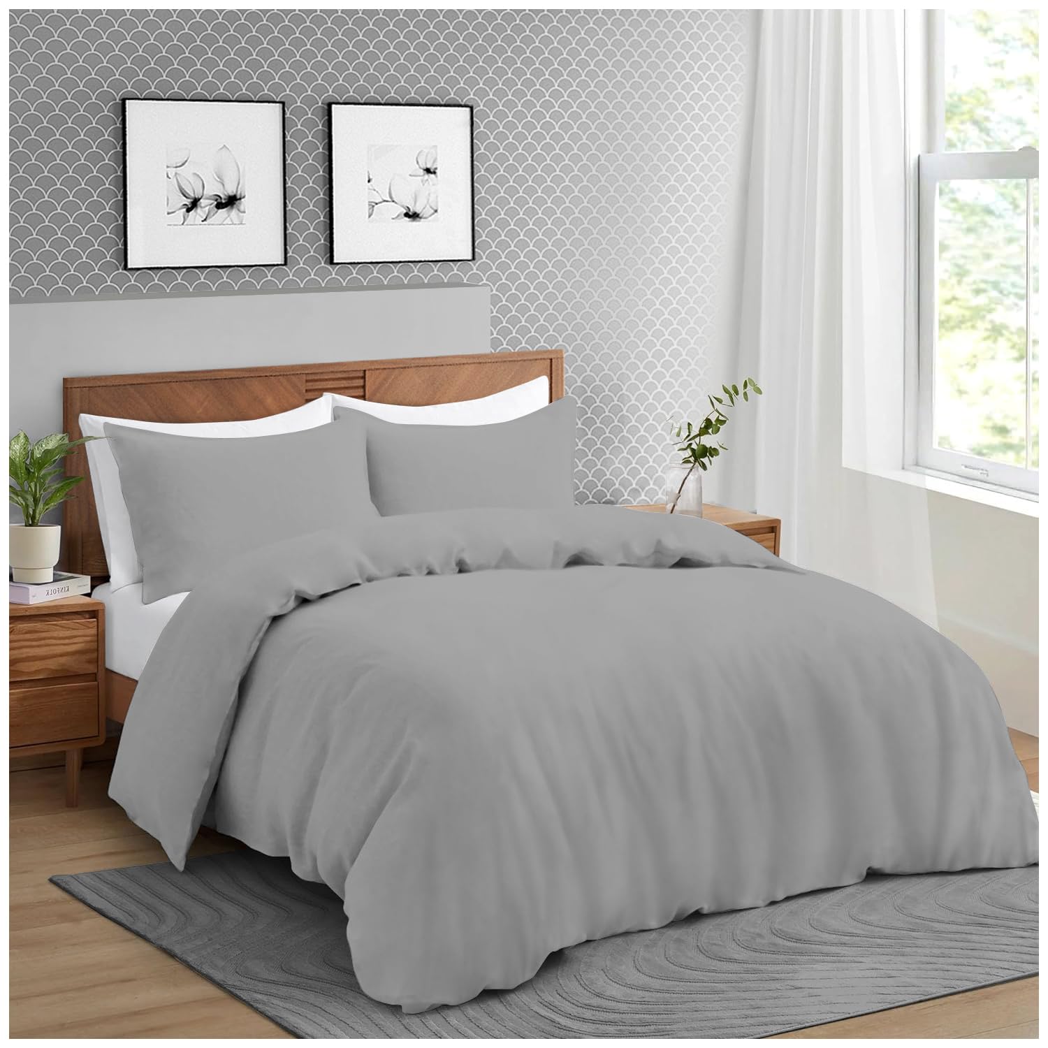 GC GAVENO CAVAILIA Microfiber Duvet Covers King Size Bedding Sets - Plain Dyed Quilt Cover Set (230x220 cm) with Pillowcases - Breathable - Anti Allergic Bedding - Grey