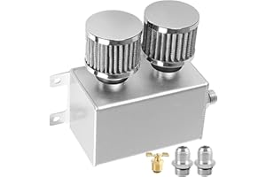 BOMLING 1.2L Universal AN10 Twin Baffle Dual Filter Engine Oil Catch Can Tank Reservoir Tank Can Breather Kit (Silver-1200ml)