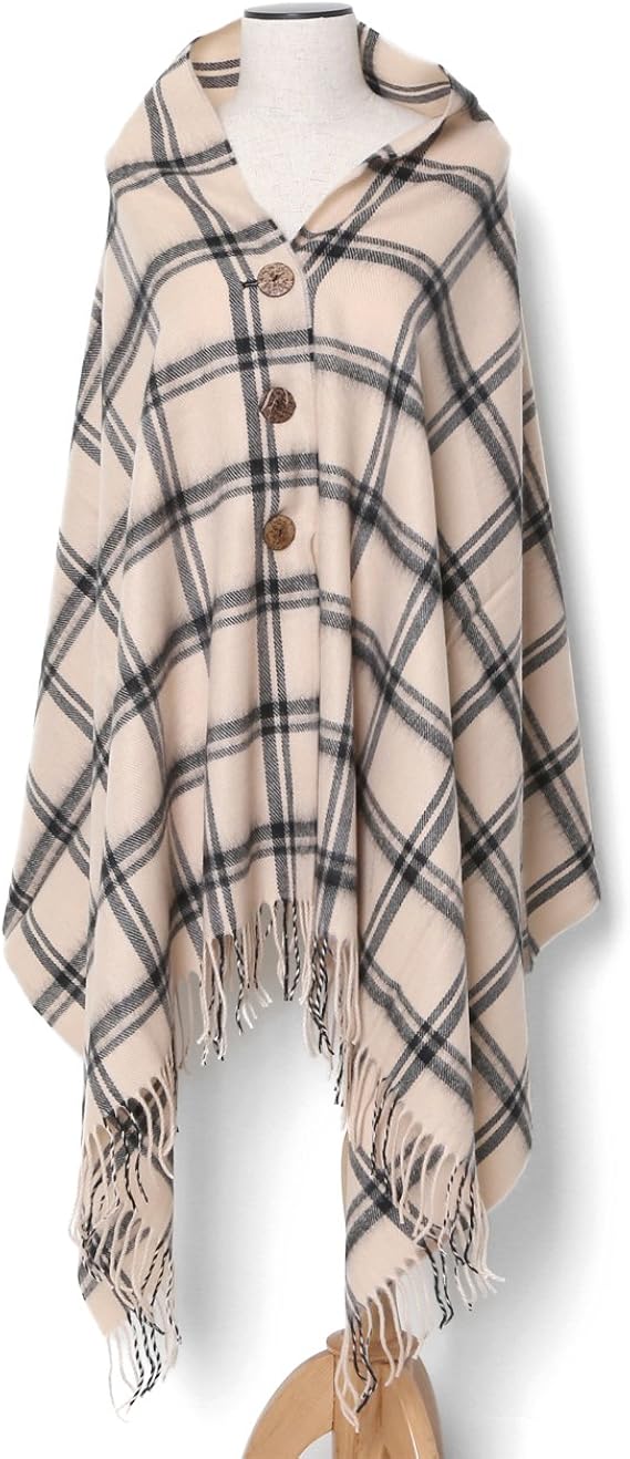 Amazon エムエイチエー M H A Style ボタン付きチェック柄ポンチョストール レディース メンズ 秋冬 A ピンクベージュ ファッション小物 通販