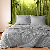 Tensoboo Cooling Queen Duvet Cover Set, 3-Piece - 100% Organic Bamboo Viscose - Silky Soft & Breathable Comforter Cover for Hot Sleepers & Sensitive Skin (Gray, 90"x90")